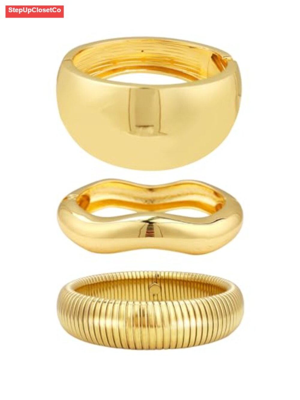 Chunky Gold Bangle Bracelets Set, Cuff Stretch Bangles, Stackable Wrist Jewelry